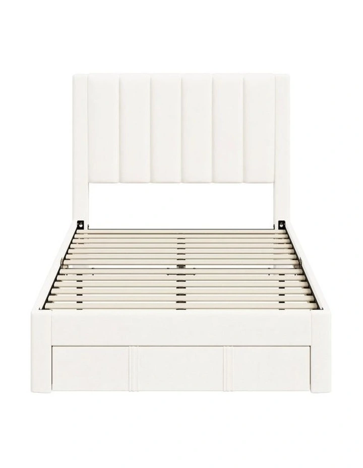 Oikiture Bed Frame King Single Size Headboard Platform Base with Drawer Beige image 2