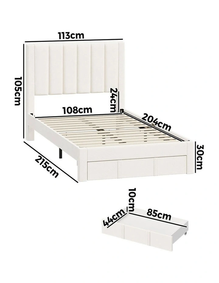Oikiture Bed Frame King Single Size Headboard Platform Base with Drawer Beige image 3