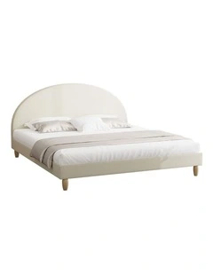 Oikiture Bed Frame King Size Arched Beds Platform Beige Fabric