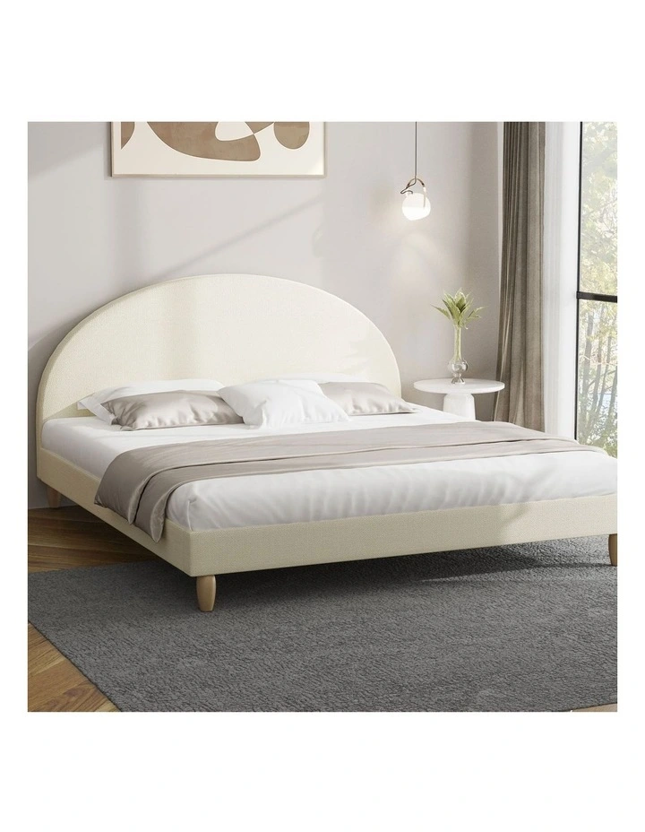 Oikiture Bed Frame King Size Arched Beds Platform Beige Fabric image 4