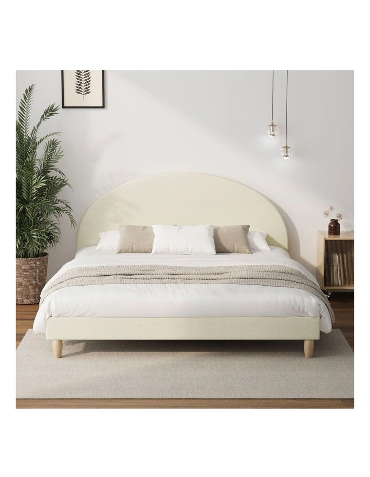 Oikiture Bed Frame King Size Arched Beds Platform Beige Fabric image 5
