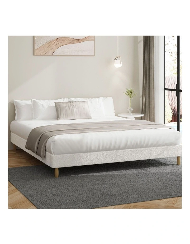 Oikiture Bed Frame King Size Bed Base White Boucle image 4