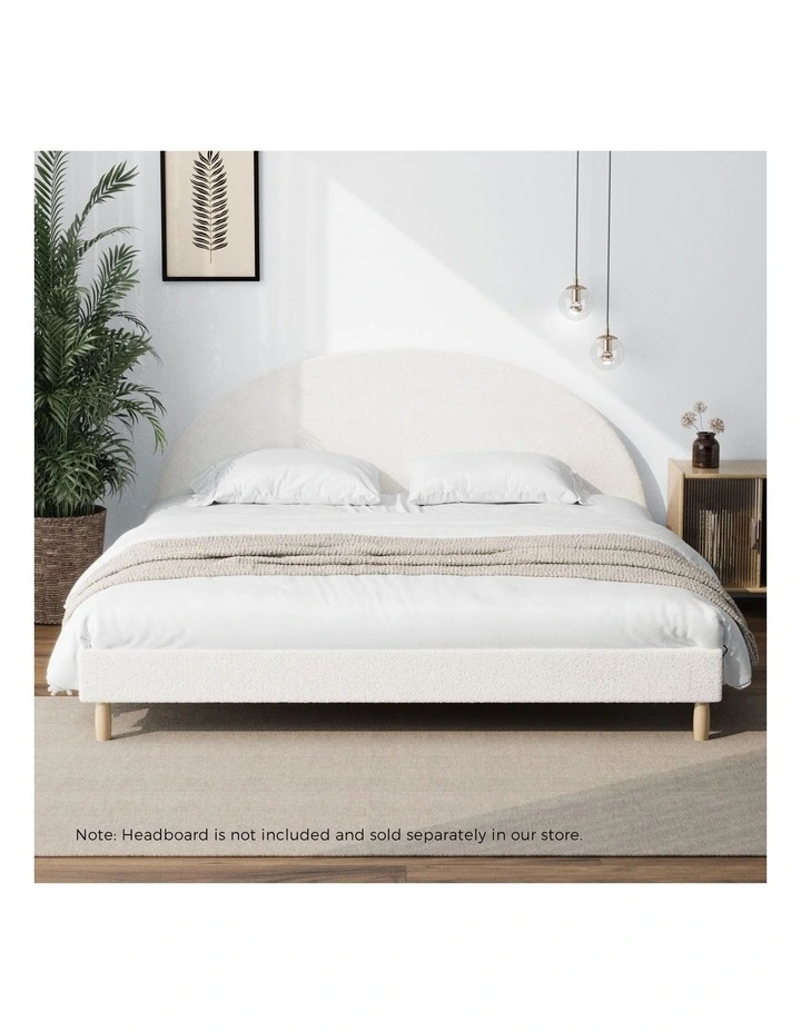 Oikiture Bed Frame King Size Bed Base White Boucle image 5