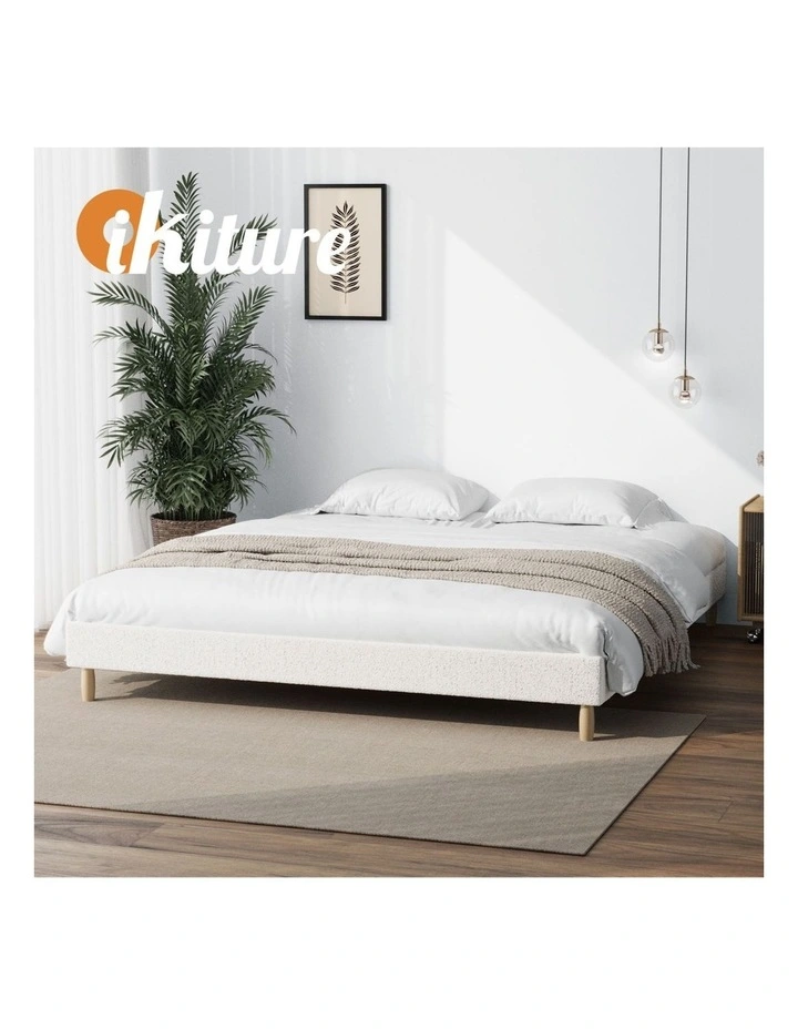 Oikiture Bed Frame King Size Bed Base White Boucle image 7