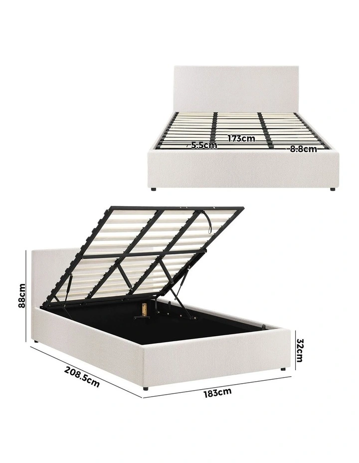 Oikiture Bed Frame King Size Gas Lift Base With Storage White Boucle image 3