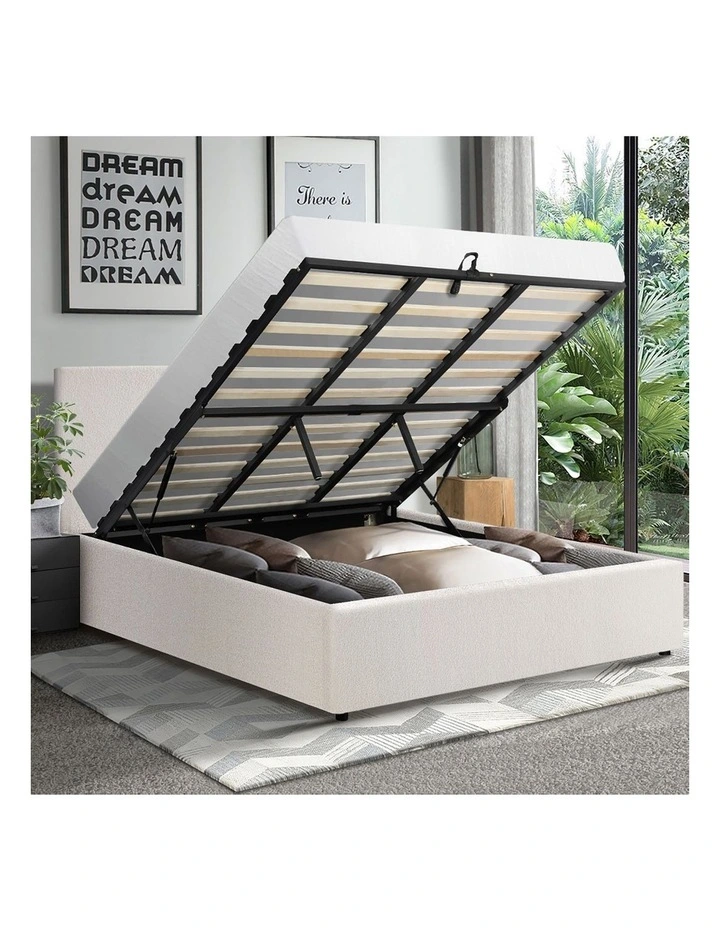 Oikiture Bed Frame King Size Gas Lift Base With Storage White Boucle image 5