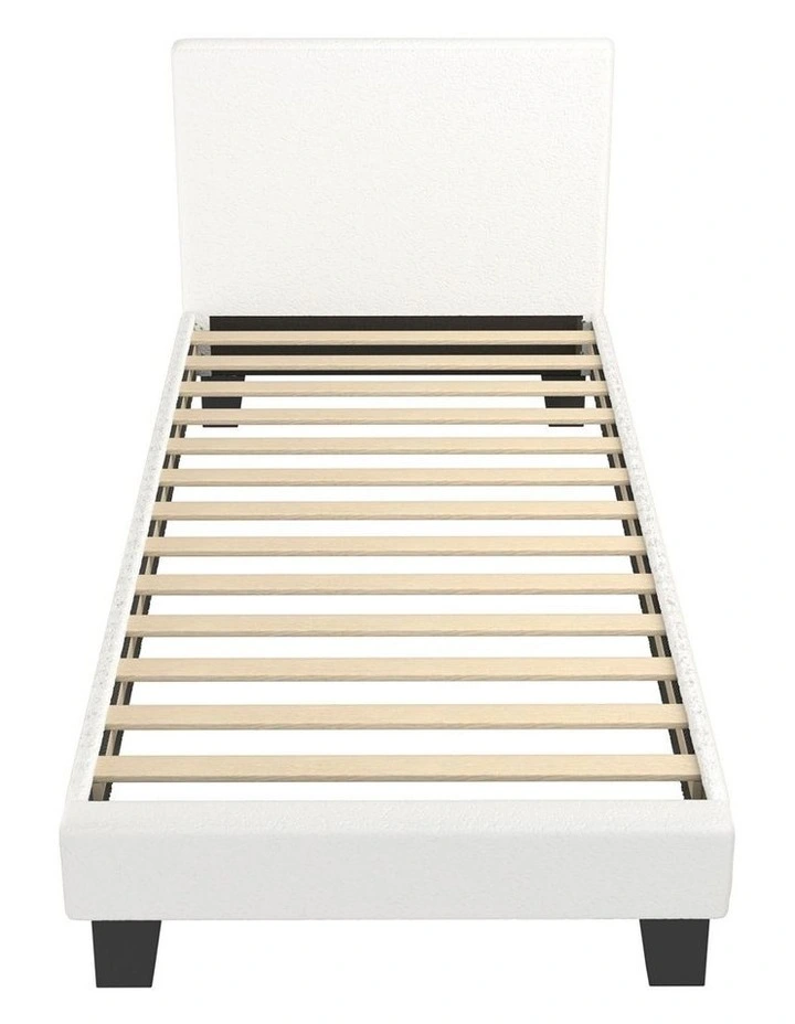 Oikiture Bed Frame Single Size Boucle Fabric Wooden Slats image 2
