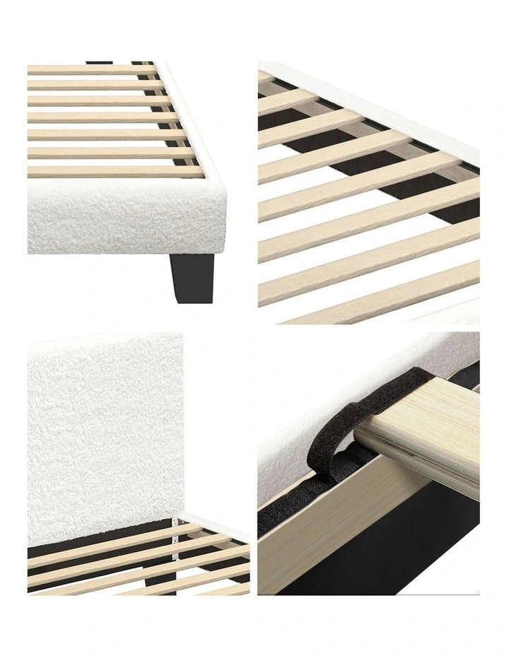 Oikiture Bed Frame Single Size Boucle Fabric Wooden Slats image 7