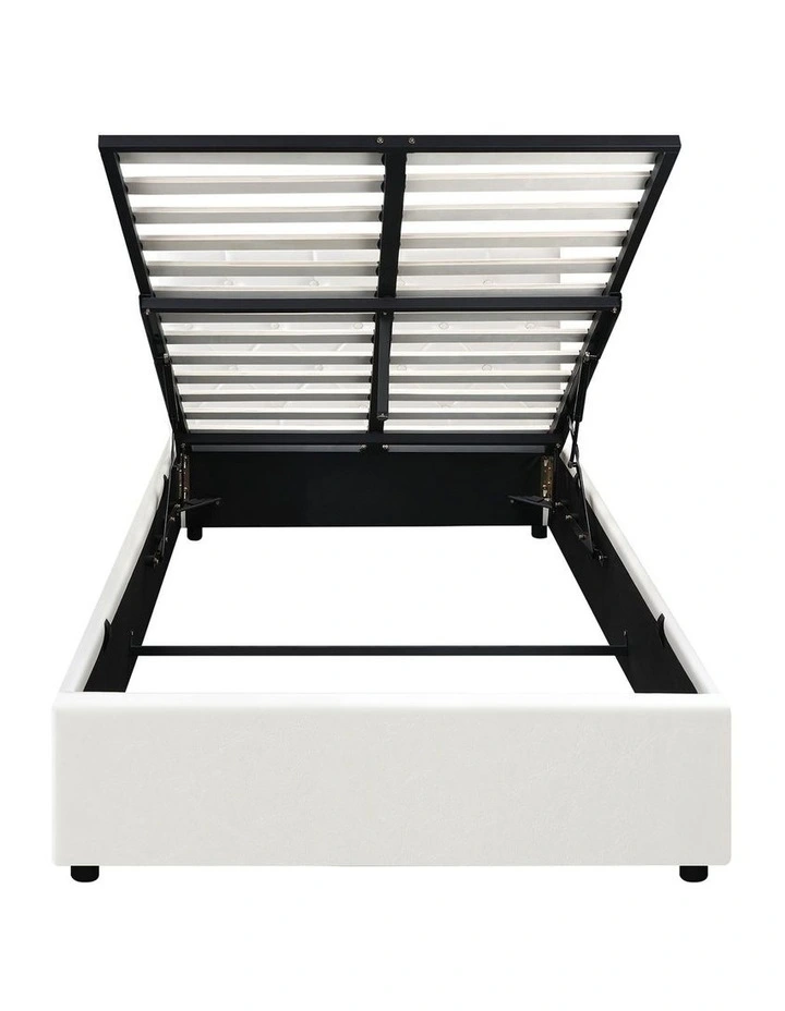 Oikiture Bed Frame King Single Gas Lift Storage Base White Leather COTI image 2