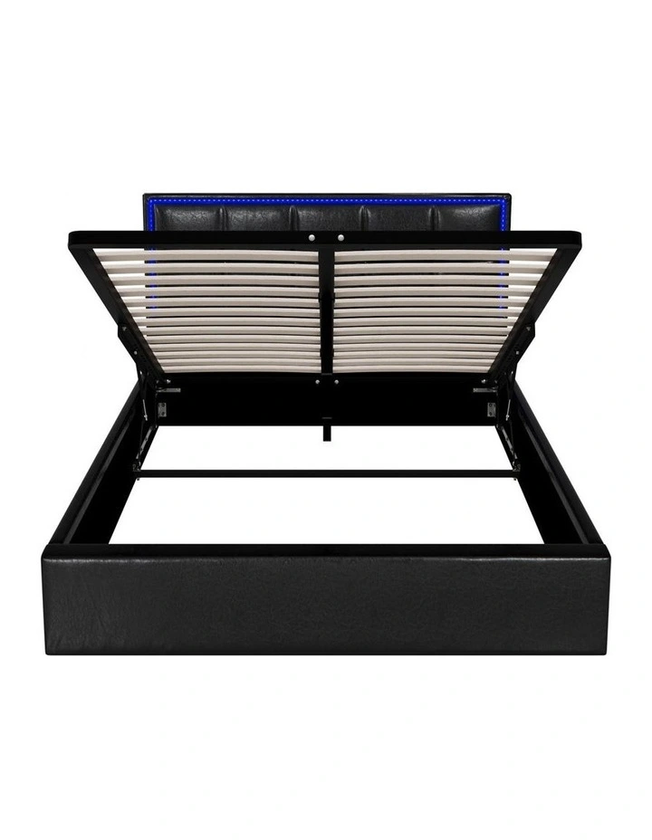 Oikiture Bed Frame Double Size RGB LED Gas Lift Storage Base Leather image 2