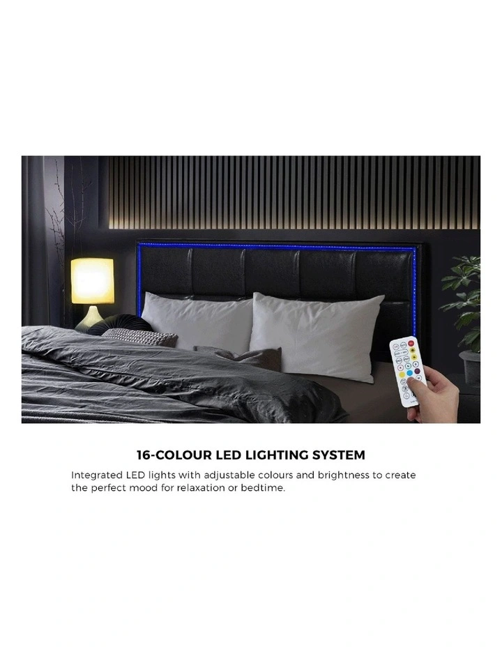 Oikiture Bed Frame Double Size RGB LED Gas Lift Storage Base Leather image 6