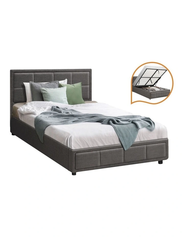 Oikiture Bed Frame King Single Gas Lift Storage Base Fabric Grey image 1