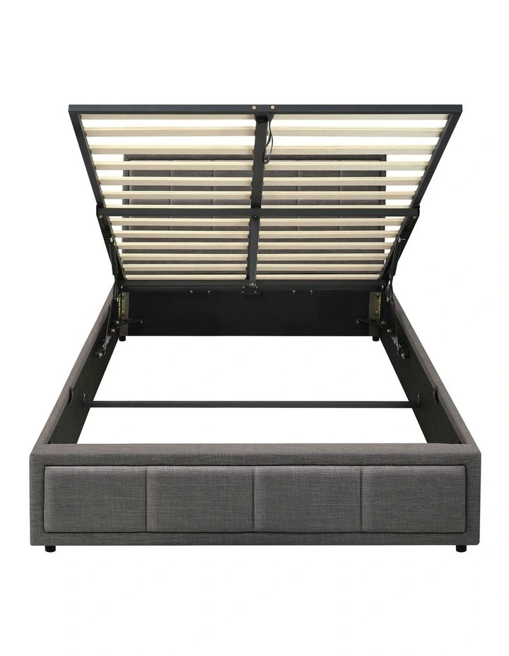 Oikiture Bed Frame King Single Gas Lift Storage Base Fabric Grey image 2
