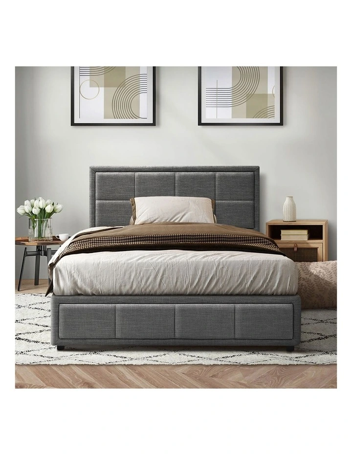 Oikiture Bed Frame King Single Gas Lift Storage Base Fabric Grey image 6