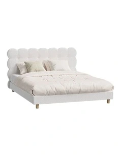 Oikiture Bed Frame Queen Size Tufted Bedhead Boucle Fabric White
