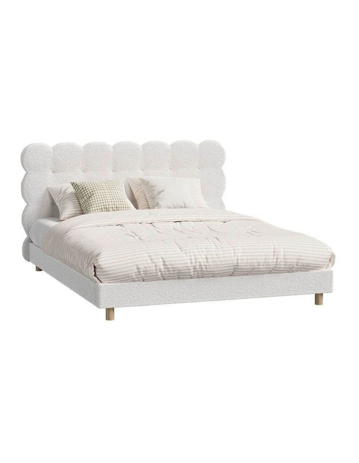 Oikiture Bed Frame Queen Size Tufted Bedhead Boucle Fabric White image 1