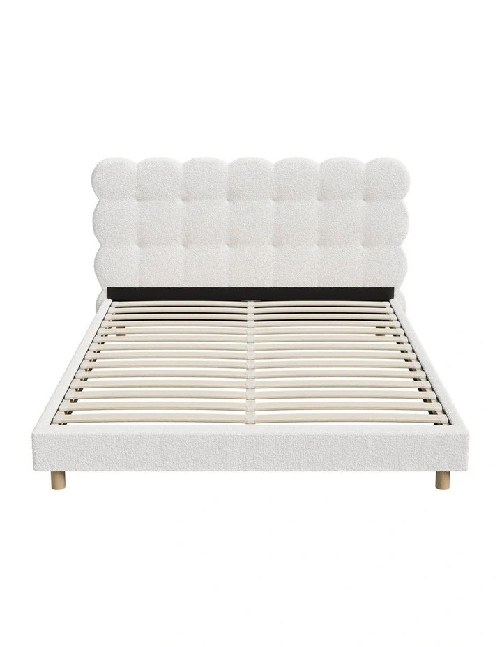 Oikiture Bed Frame Queen Size Tufted Bedhead Boucle Fabric White image 2