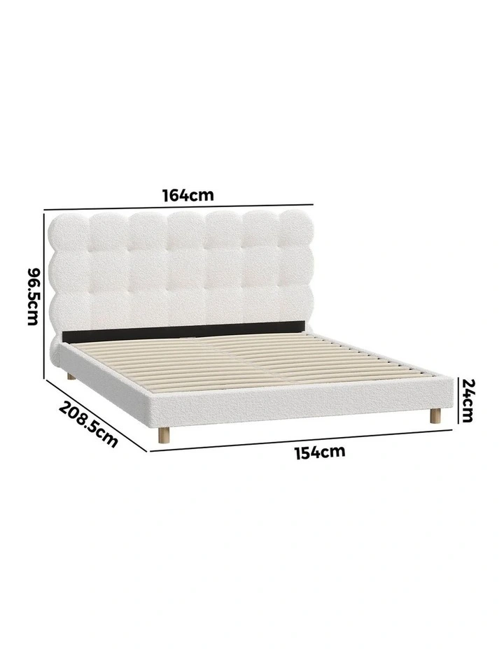 Oikiture Bed Frame Queen Size Tufted Bedhead Boucle Fabric White image 3