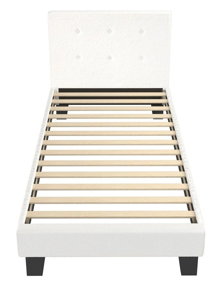 Oikiture Bed Frame Single Size Bed Platform White Boucle image 2