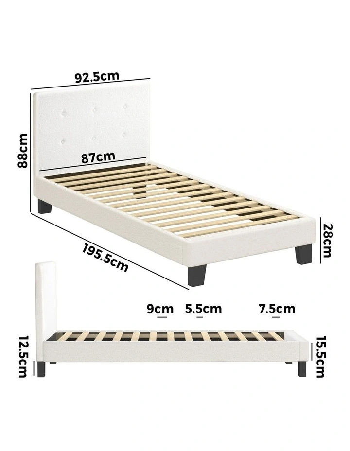 Oikiture Bed Frame Single Size Bed Platform White Boucle image 3