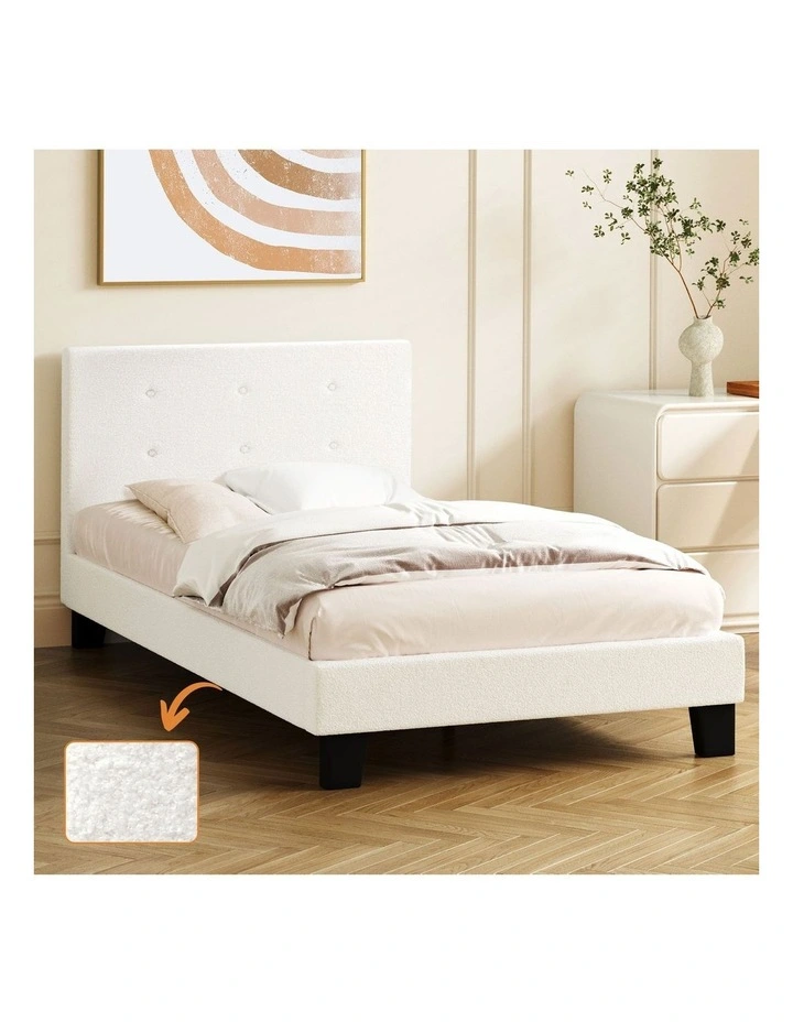 Oikiture Bed Frame Single Size Bed Platform White Boucle image 4