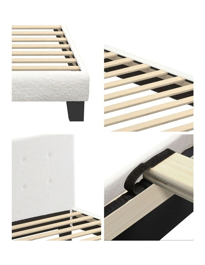 Oikiture Bed Frame Single Size Bed Platform White Boucle image 7