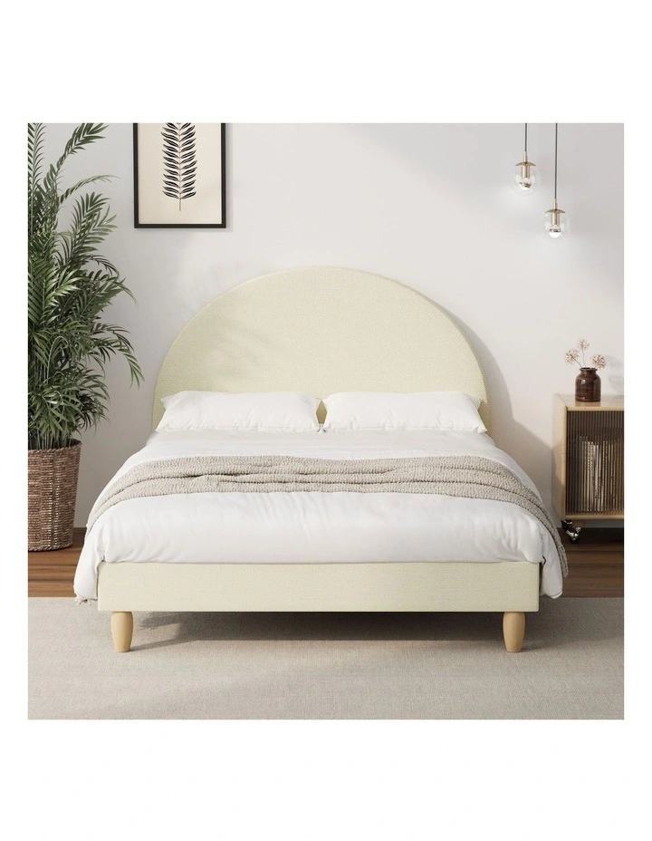 Oikiture Bed Frame Queen Size Arched Beds Platform Beige Fabric image 5