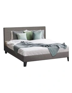 Oikiture Bed Frame King Size Wooden Slats Grey Fabric