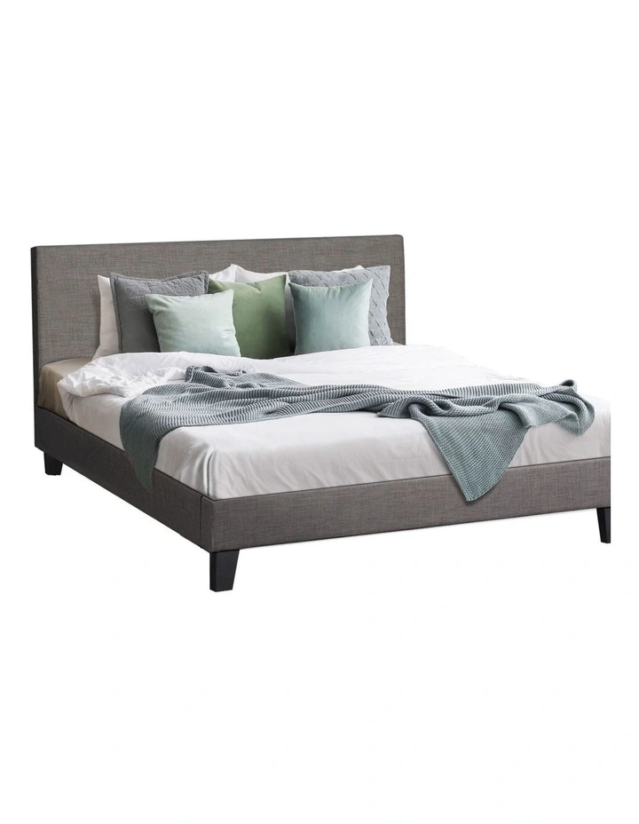 Oikiture Bed Frame King Size Wooden Slats Grey Fabric image 1