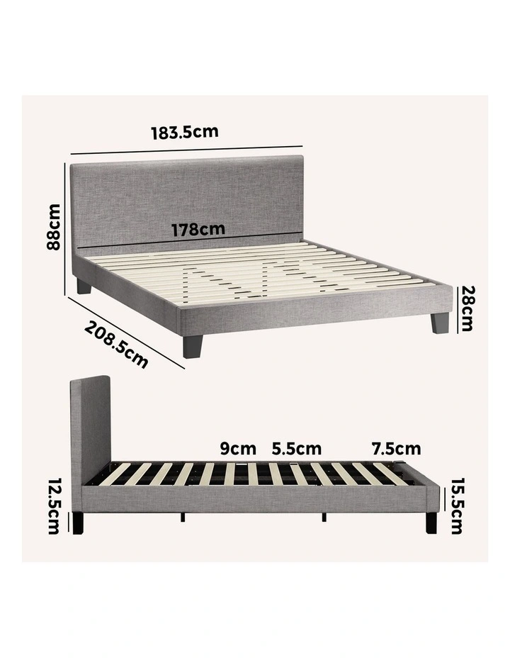 Oikiture Bed Frame King Size Wooden Slats Grey Fabric image 3