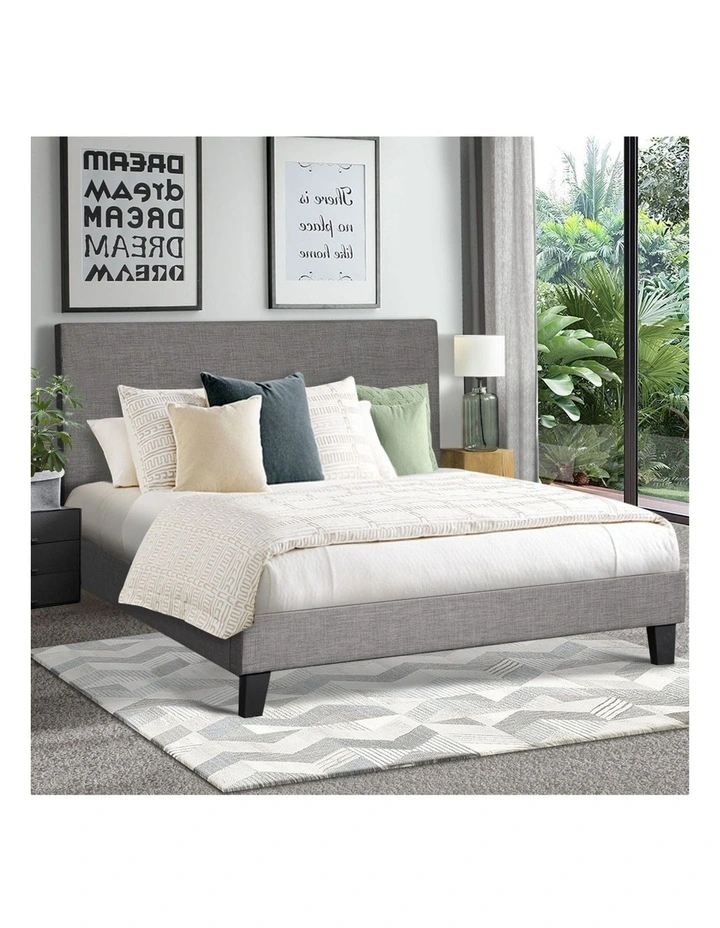 Oikiture Bed Frame King Size Wooden Slats Grey Fabric image 5