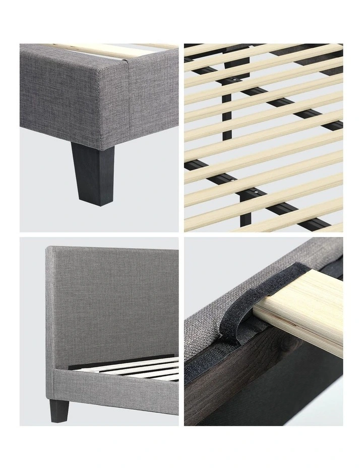 Oikiture Bed Frame King Size Wooden Slats Grey Fabric image 6