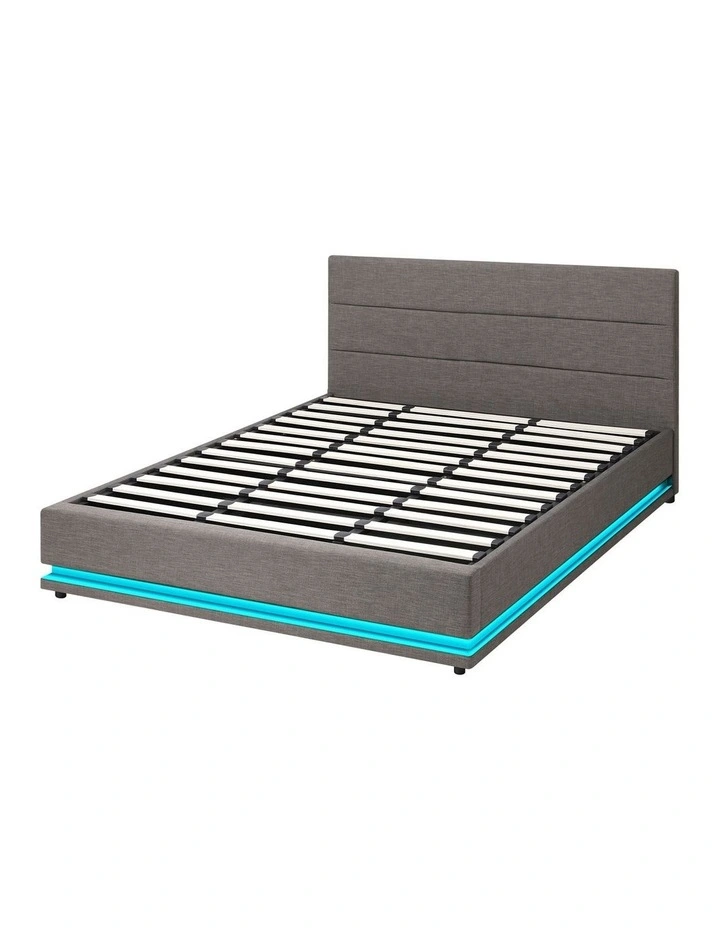 Oikiture Bed Frame King Size Bed Platform RGB LED Gas Lift Base Storage Grey image 2