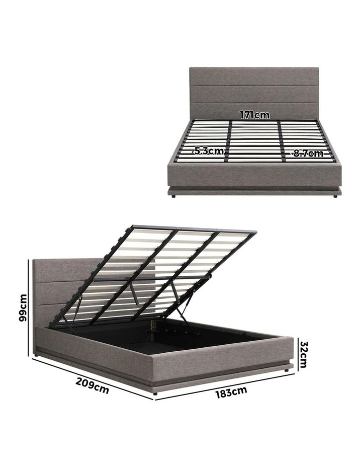 Oikiture Bed Frame King Size Bed Platform RGB LED Gas Lift Base Storage Grey image 3