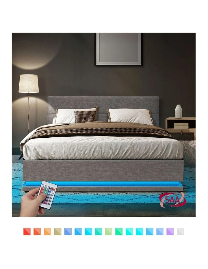 Oikiture Bed Frame King Size Bed Platform RGB LED Gas Lift Base Storage Grey image 6