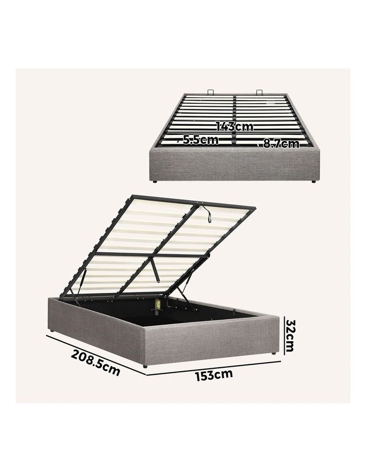 Oikiture Bed Frame Queen Size Gas Lift Base With Storage image 3