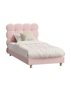 Oikiture Bed Frame Single Size Tufted Bedhead Boucle Fabric Pink