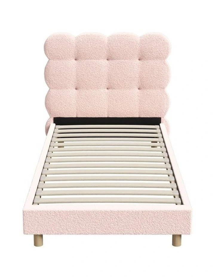 Oikiture Bed Frame Single Size Tufted Bedhead Boucle Fabric Pink image 2