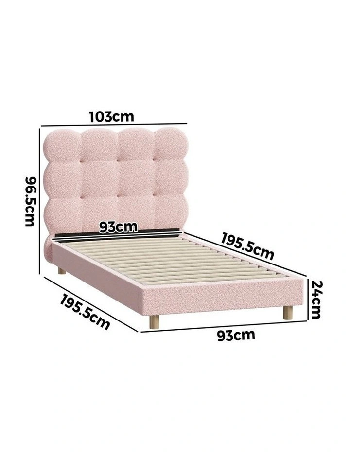 Oikiture Bed Frame Single Size Tufted Bedhead Boucle Fabric Pink image 3