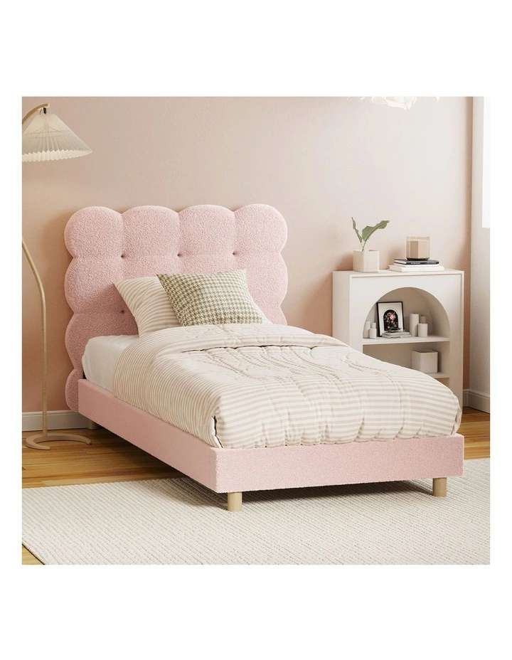 Oikiture Bed Frame Single Size Tufted Bedhead Boucle Fabric Pink image 4