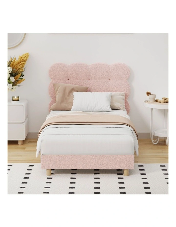 Oikiture Bed Frame Single Size Tufted Bedhead Boucle Fabric Pink image 5