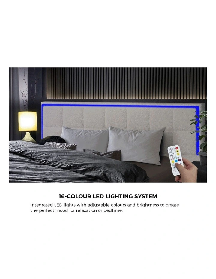 Oikiture Bed Frame King Size RGB LED Gas Lift Storage Base White Boucle image 6