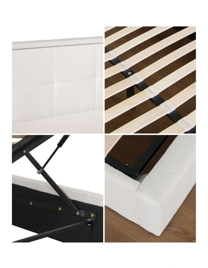 Oikiture Bed Frame King Size RGB LED Gas Lift Storage Base White Boucle image 7