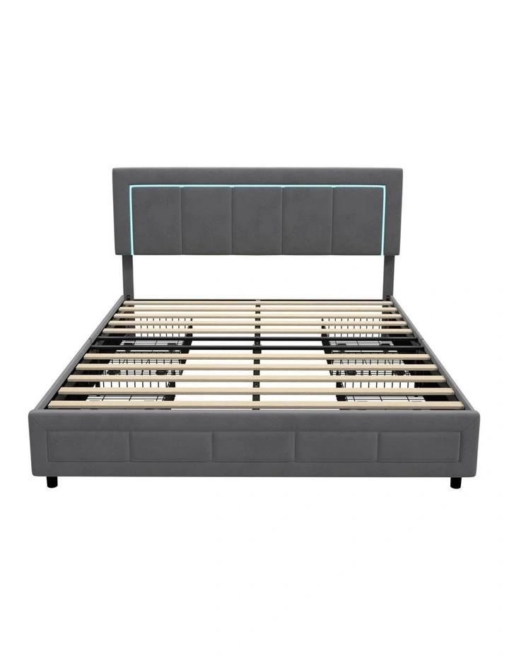 Oikiture LED Bed Frame Queen Size with 4 Drawers Adjustable Headboard Velvet image 2