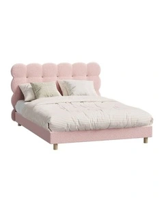 Oikiture Bed Frame Double Size Tufted Bedhead Boucle Fabric Pink