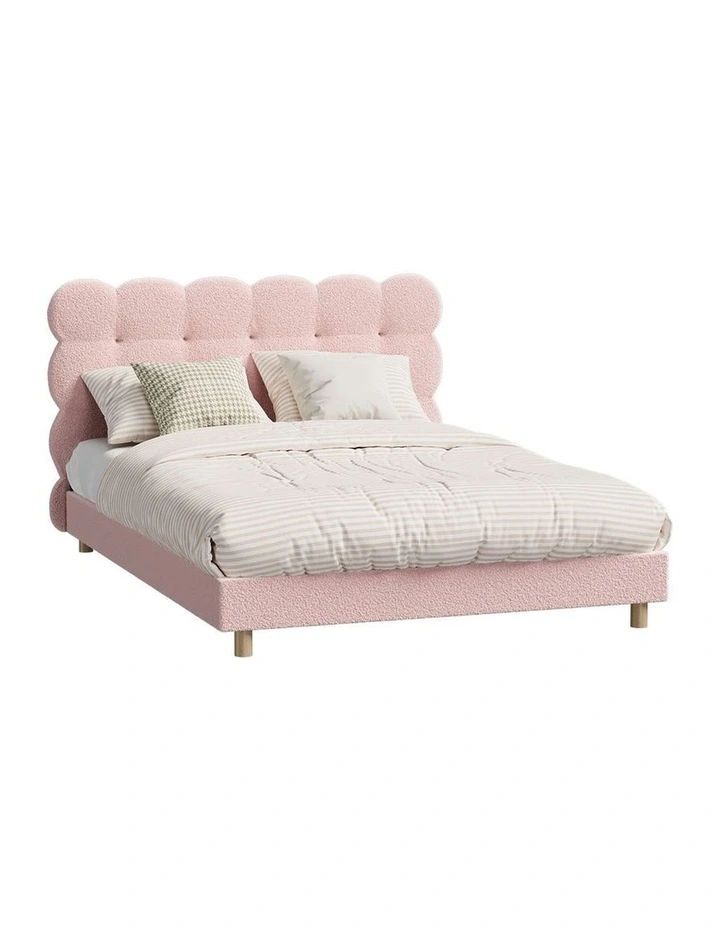 Oikiture Bed Frame Double Size Tufted Bedhead Boucle Fabric Pink image 1
