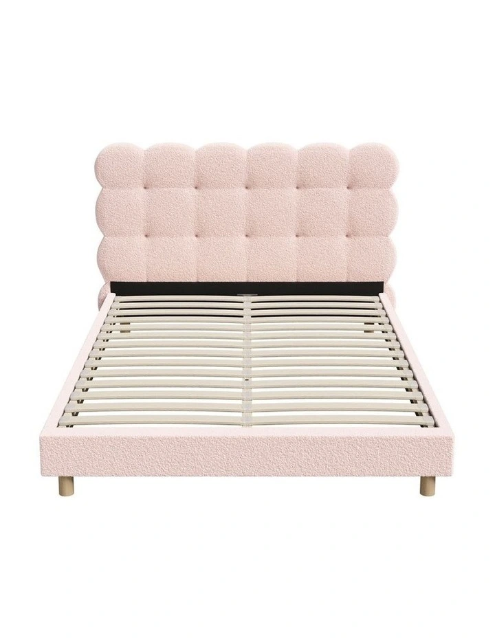 Oikiture Bed Frame Double Size Tufted Bedhead Boucle Fabric Pink image 2