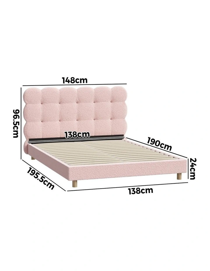 Oikiture Bed Frame Double Size Tufted Bedhead Boucle Fabric Pink image 3