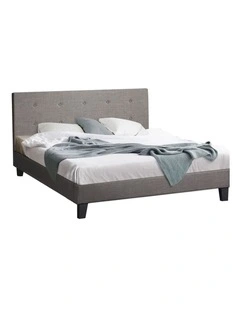 Oikiture Bed Frame Queen Size Bed Platform Wooden Fabric Grey