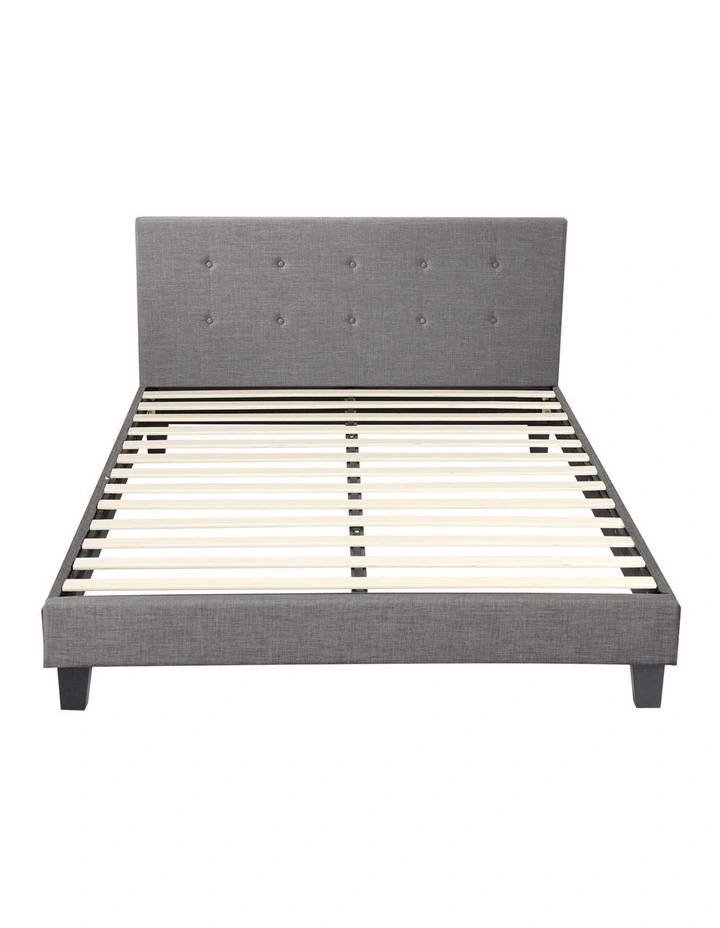 Oikiture Bed Frame Queen Size Bed Platform Wooden Fabric Grey image 2